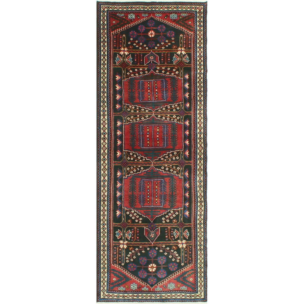 Noori Rug Fine Vintage Distressed Gul Burgundy/Charcoal Runner - 3'6" x 9'11"