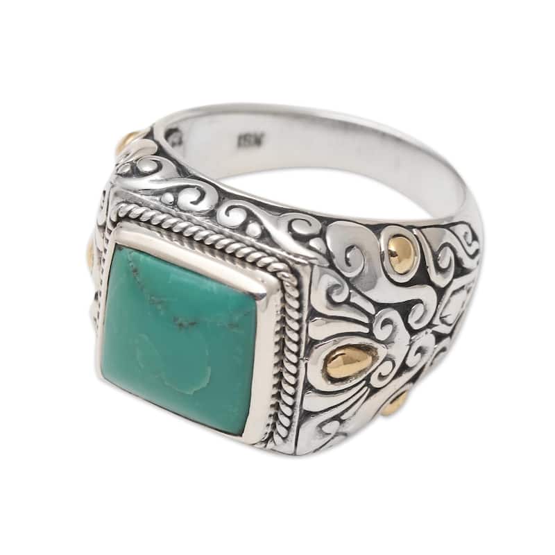 Novica Handmade Kuta Blue Men'S Gold Accented Sterling Silver Ring