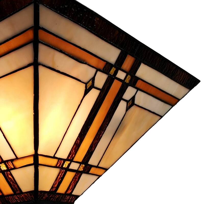 Tiffany Style Ceiling Fixture Lamp Mission 14" Semi Flush Mount Wide Stained Glass Tan Bedroom Gift Amora Lighting