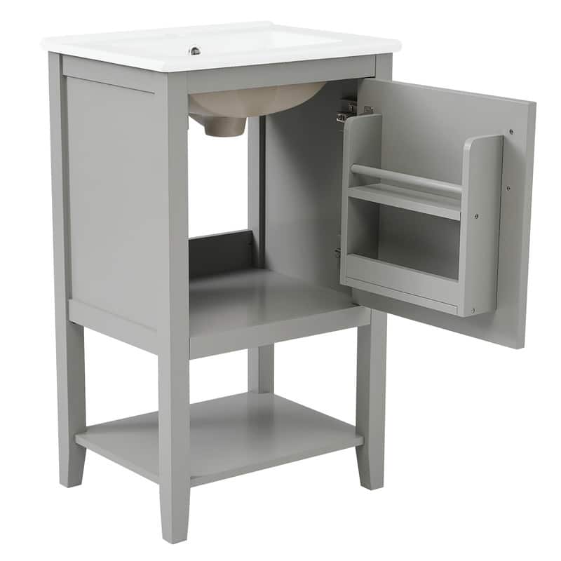 20" Bathroom Vanity with Sink – Soft-Closing Door Cabinet Featuring Storage Rack and Open Shelf‌ - 20"L x 15.5"W x 33.5"H