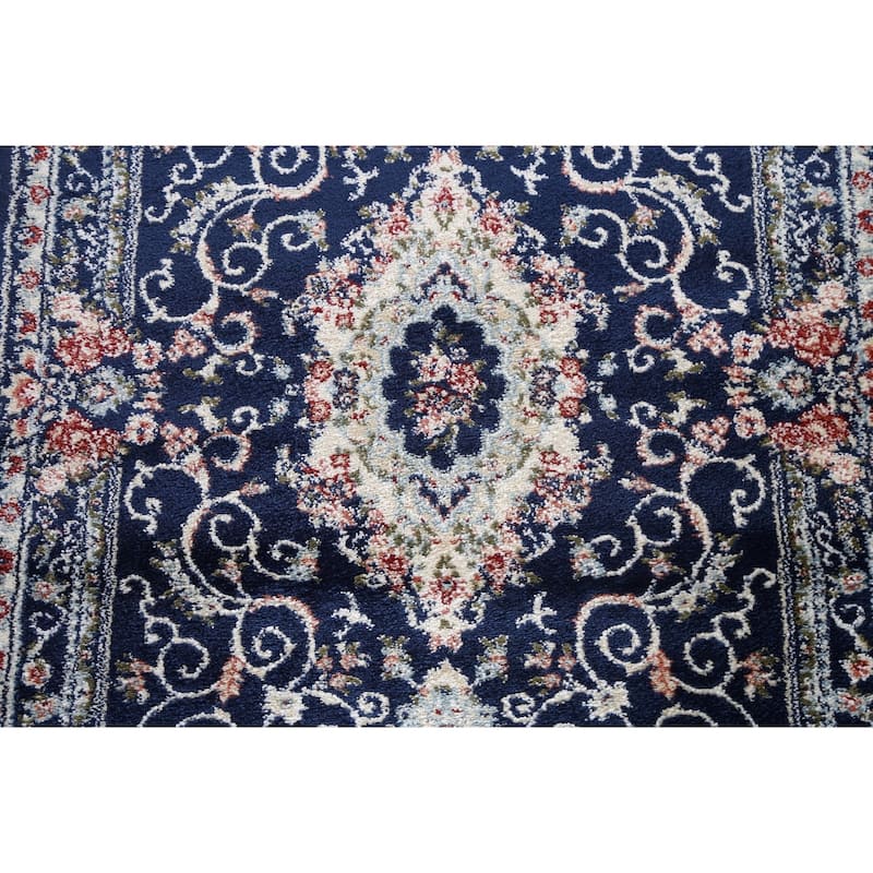 Blue Floral Medallion Transitional Turkish Rug Oriental Carpet