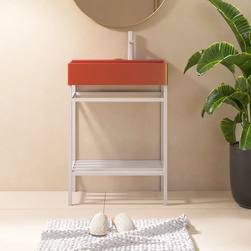 24" Freestanding Bathroom Vanity with Ceramic Sink - 23.62'' x13.98'' x 33.46'' - White and Red