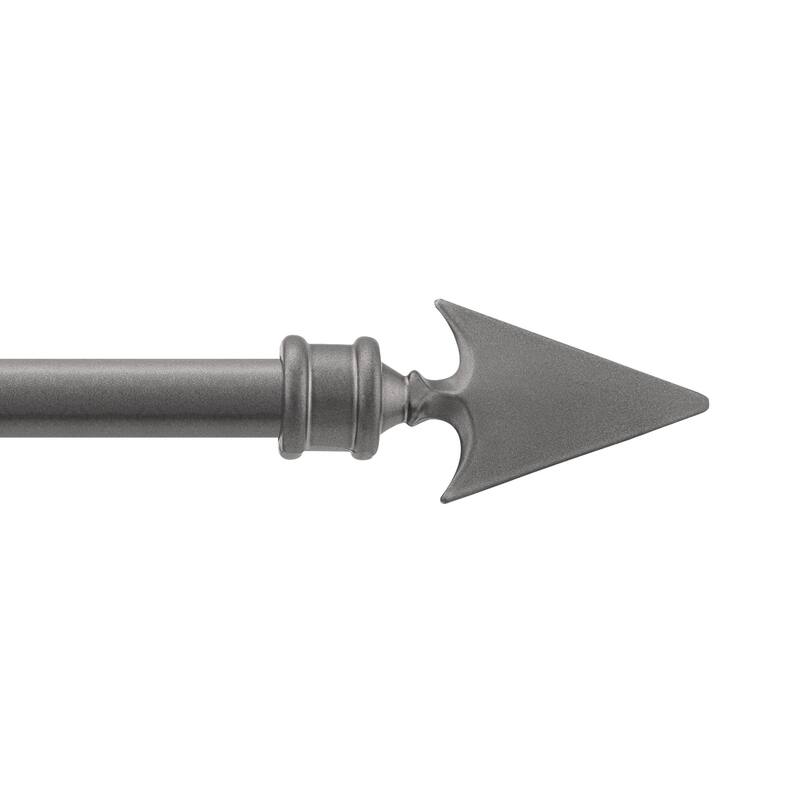 Deco Essential 3/4 Inch Curtain Rod for Windows & Doors Curtains Extendable Grey with Flat Arrow Finials & Brackets Set