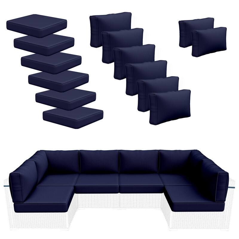 14 Piece Outdoor Furniture Replacement Cushions,Patio Seat Cushions - Navy Blue