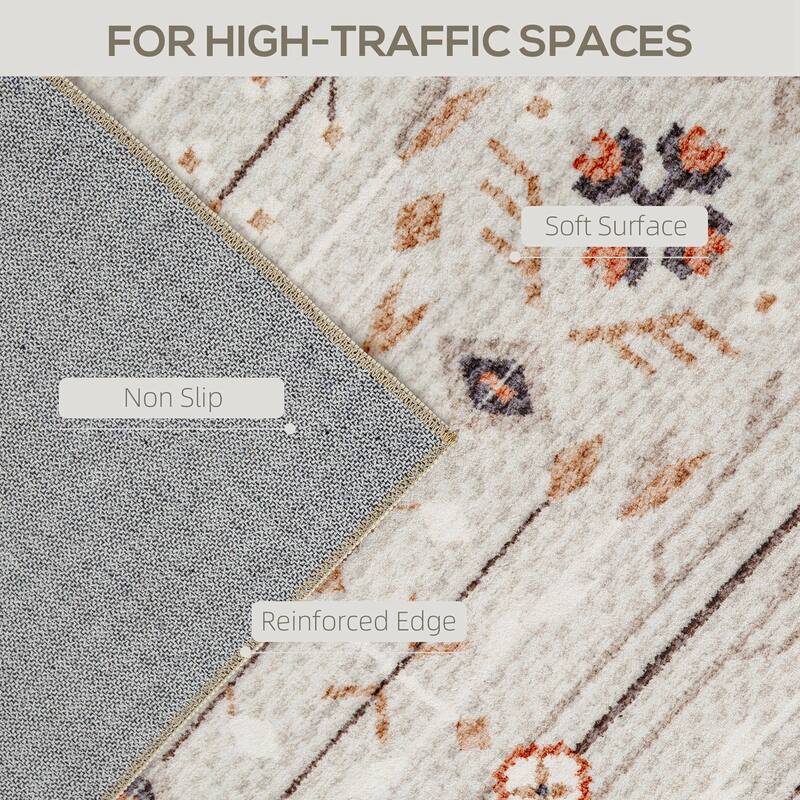 HOMCOM Area Rug 4x6, Machine Washable Rug, Non-Slip Boho Floral Print Floor Cover Foldable Carpet for Living Room - 3'6"