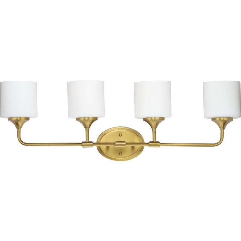 Lynzie Collection Four-Light Brushed Gold Etched Opal Glass Modern Bath Vanity Light - 33.25 in x 5.625 in x 11.125 in