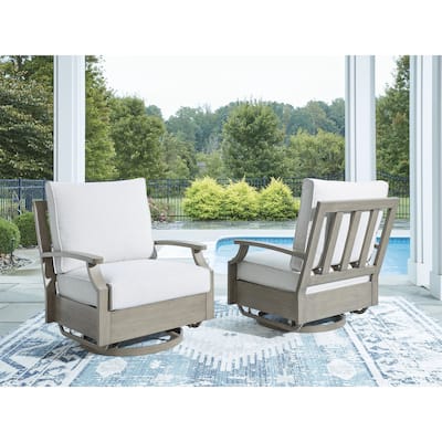 Signature Design by Ashley Rainier Ranch Brown/Beige Outdoor Swivel Glider Chair with Cushion - 34"W x 37"D x 37"H
