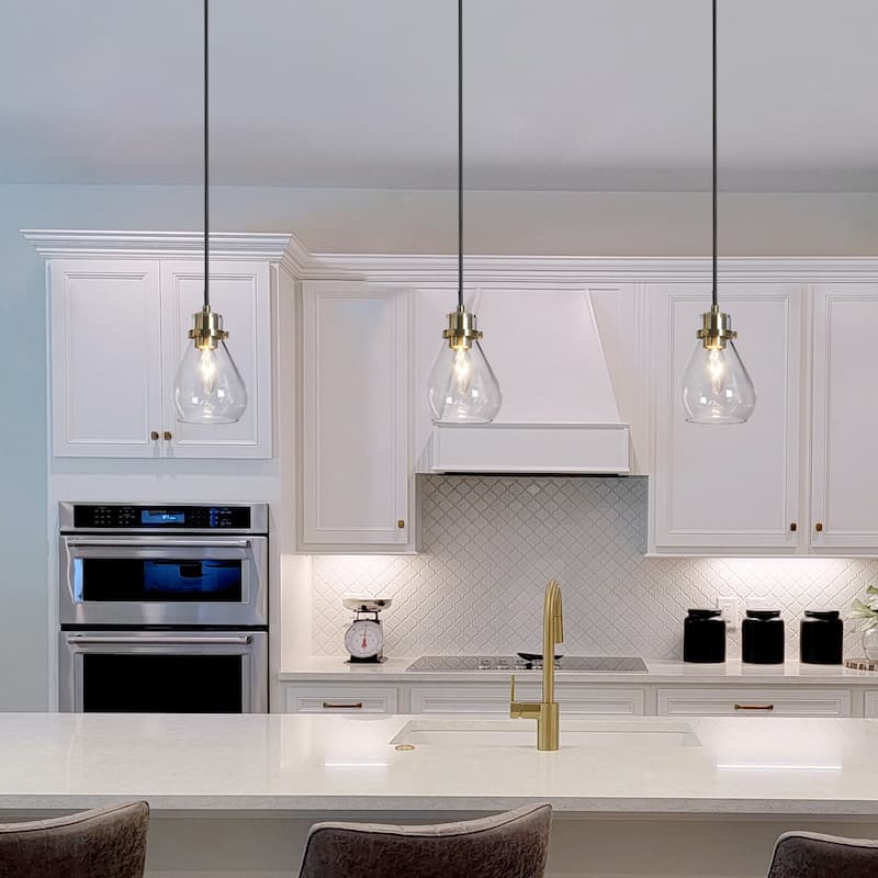 Nalia Mini Modern Contemporary1-light Black Gold Pendant Teardrop Glass LED Dimmable Island Lighting