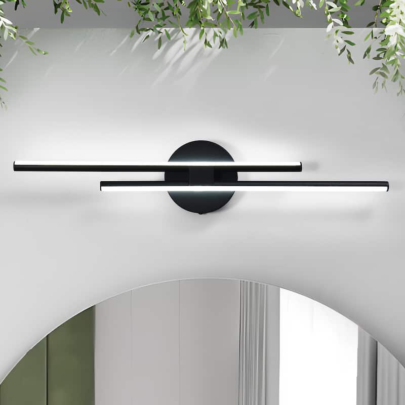 Minimalist 2-Light Dimmable LED Vanity Light Linear Metal Wall Sconce - 23.6 inches - Black/Cool White Light