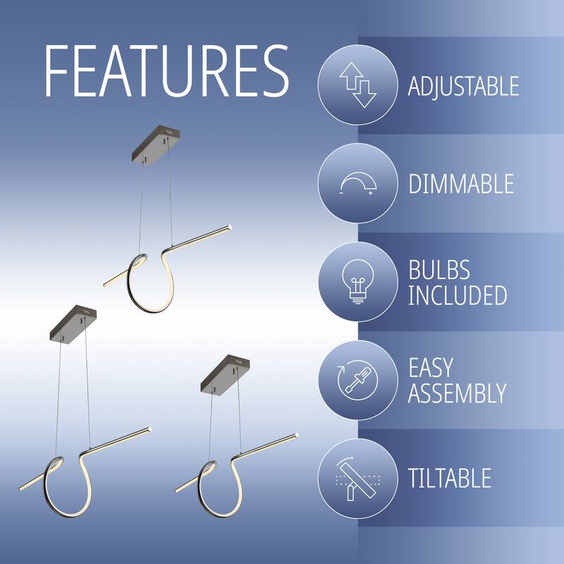 Sketch 34.5" Dimmable Adjustable Integrated LED Metal Linear Pendant, by JONATHAN Y