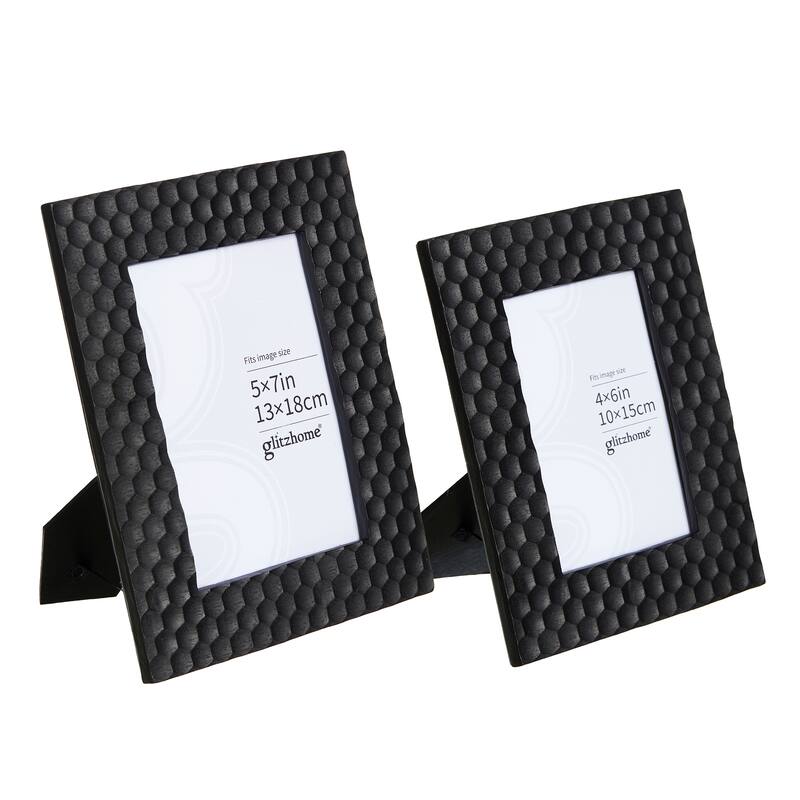 Glitzhome Set of 2 Modern Gold Resin Wall or Tabletop Picture Frames 4x6 & 5x7 - 2PK Black-4x6 & 5x7