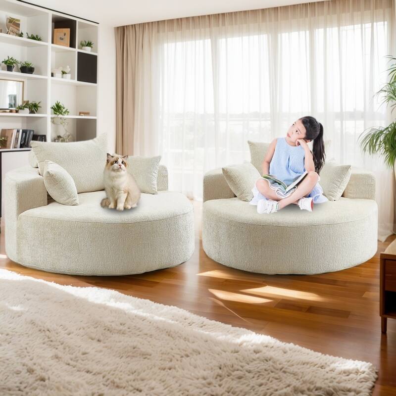 54'' Round Modular Single Sofa Chenille Sleeper Chair with Pillow