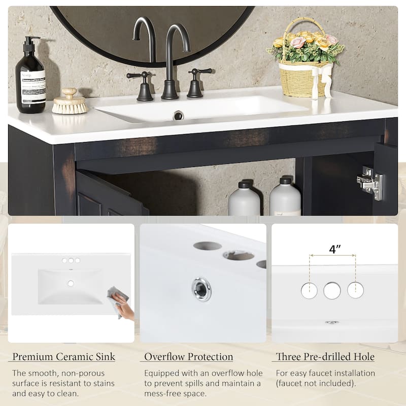 36 "Ceramic Sink Bathroom Vanity Set with Storage Cabinet Organizer‌.