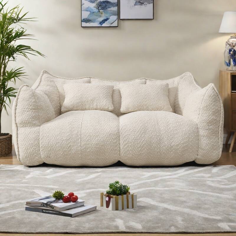 73.2" Chenille Oversized Beanbag Sofa Chair with High-Resilience Foam, Armrests and Handles - Beige