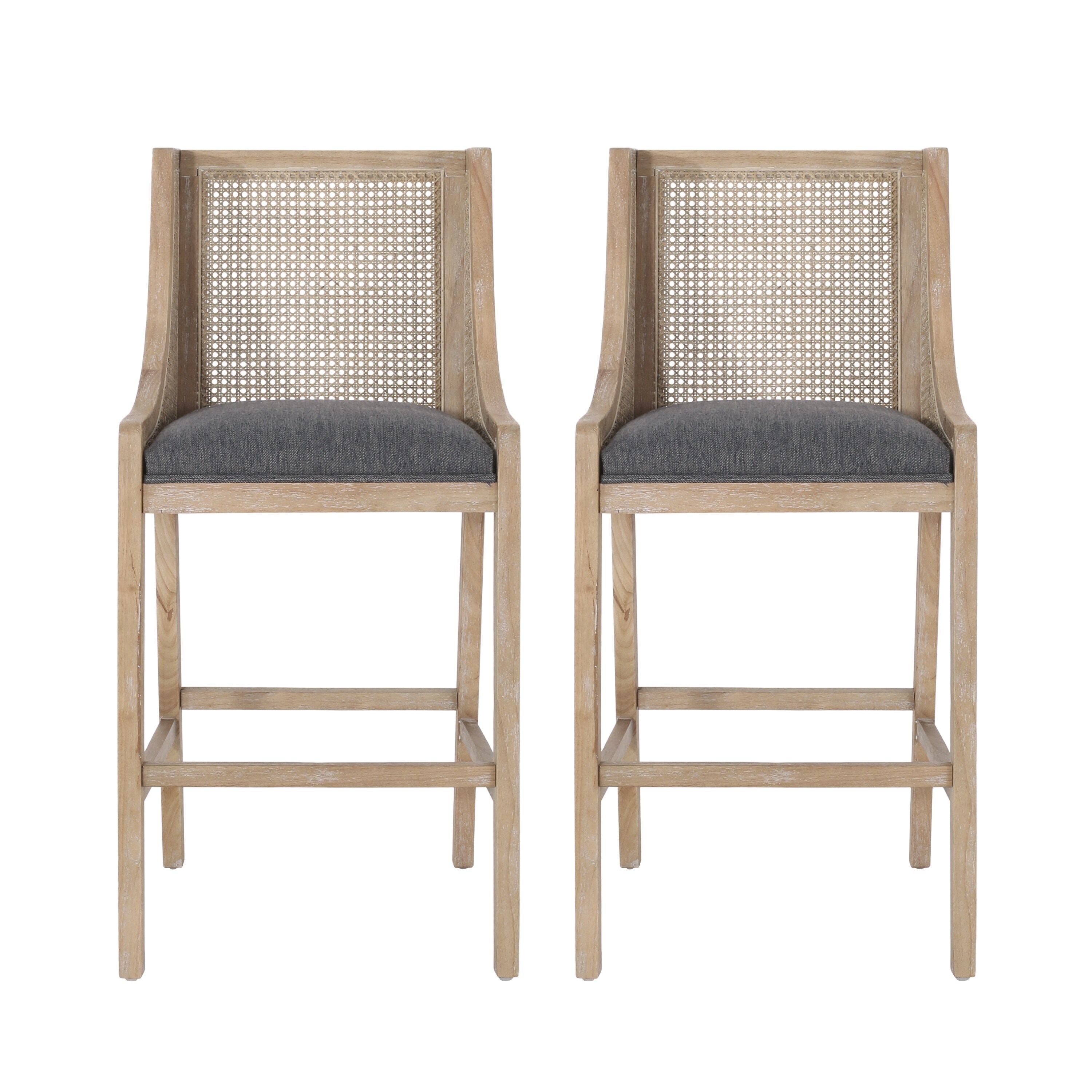 Breck Rustic Fabric Upholstered Wood and Cane 30 inch Barstools