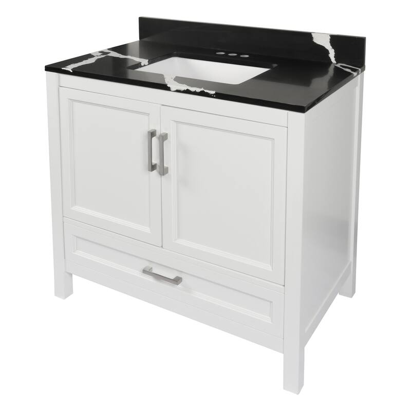 Nevado 37" Bathroom Vanity with Cultured Marble Vanity Top Sink in White with White Basin