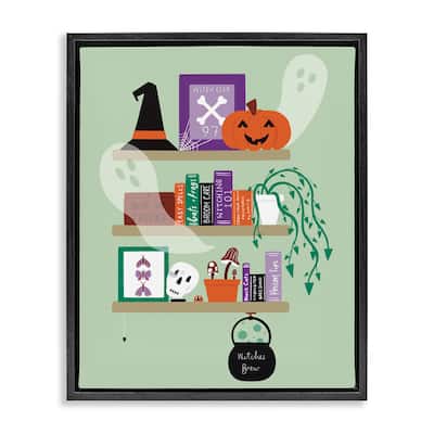 Stupell Witchy Halloween Bookshelf Framed Floater Canvas Wall Art Design By Sazerelli Designs