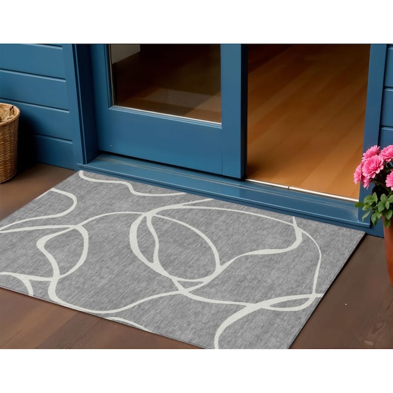 HomeRoots Abstract Transitional Rectangle Outdoor Rug - 3' x 5'