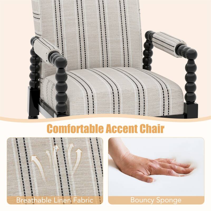 Gymax Accent Chair Upholstered Armchair w/ Rubber Wood Frame Ergonomic
