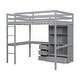 preview thumbnail 10 of 18, Wood High Full Size Loft Bed with Desk,Storage Shelves and Drawers
