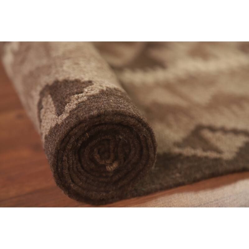 Hand Woven Oriental 100% Wool Carpet Southwestern Geometric Brown Kilim Area Rug - 9' 6'' X 6' 6''