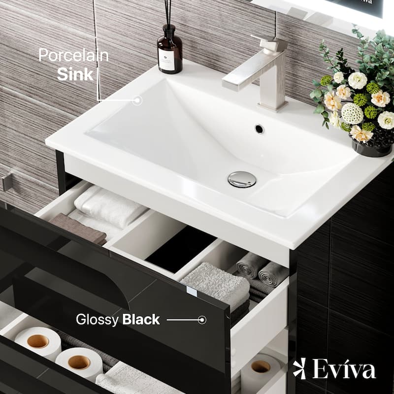 Eviva Joy 28"W Bath Vanity with Porcelain Top & Integrated Sink