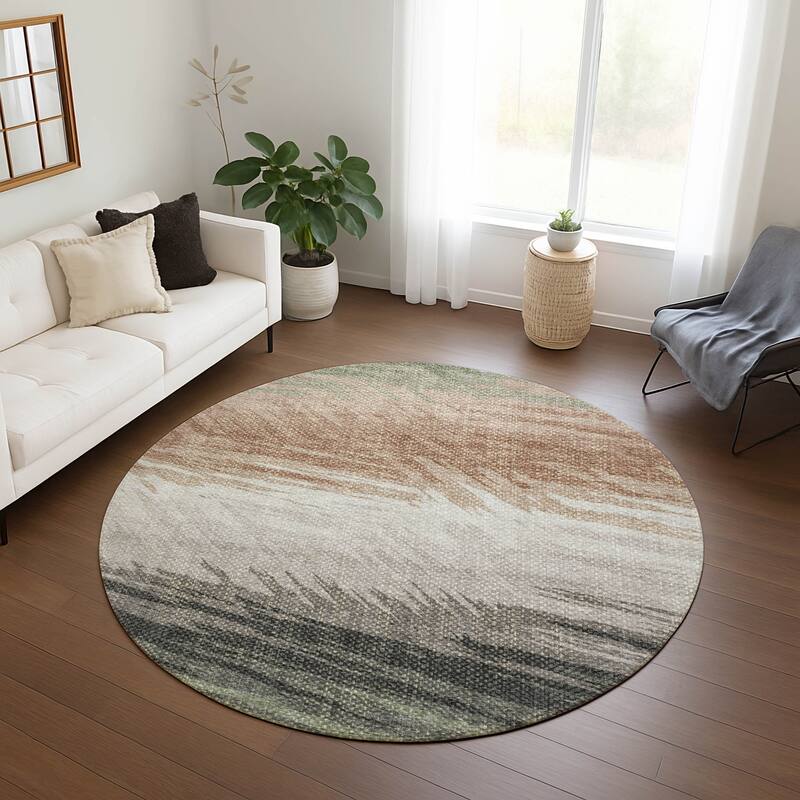 Machine Washable Indoor/ OutdoorAbstract Brushstrokes Chantille Rug