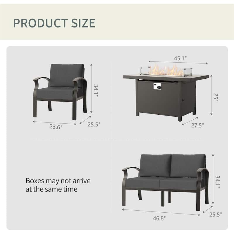 Kullavik Aluminum Outdoor Patio Furniture with Curved Armrests & Firepit Table