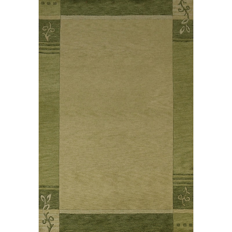 Green Gabbeh Indian Area Rug Handmade Wool Carpet - 5'3" x 7'7"