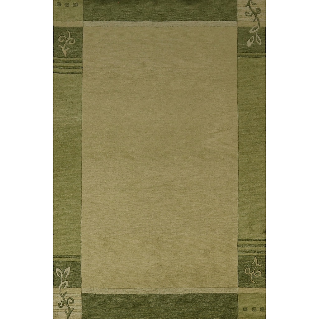 Green Gabbeh Indian Area Rug Handmade Wool Carpet - 5'3" x 7'7"