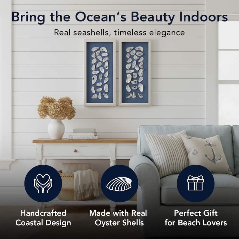 American Art Decor 2-Piece Coastal Seashell & Sea Glass Shadowbox Framed Wall Art Set