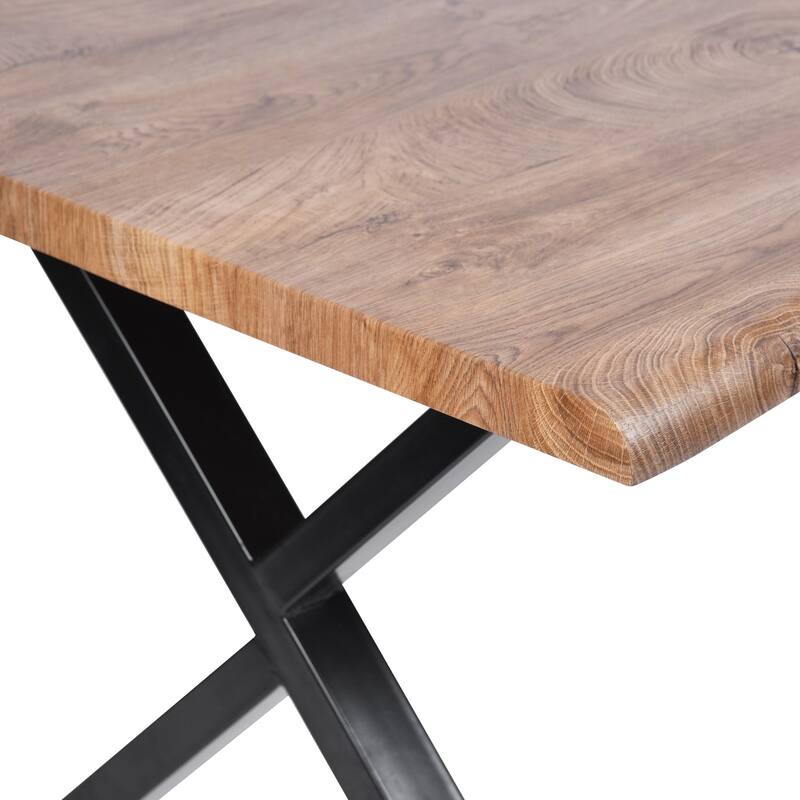 63-inch Live Edge Wood Dining Table with Black X-Frame Metal Legs – Modern Industrial Dining Room Table