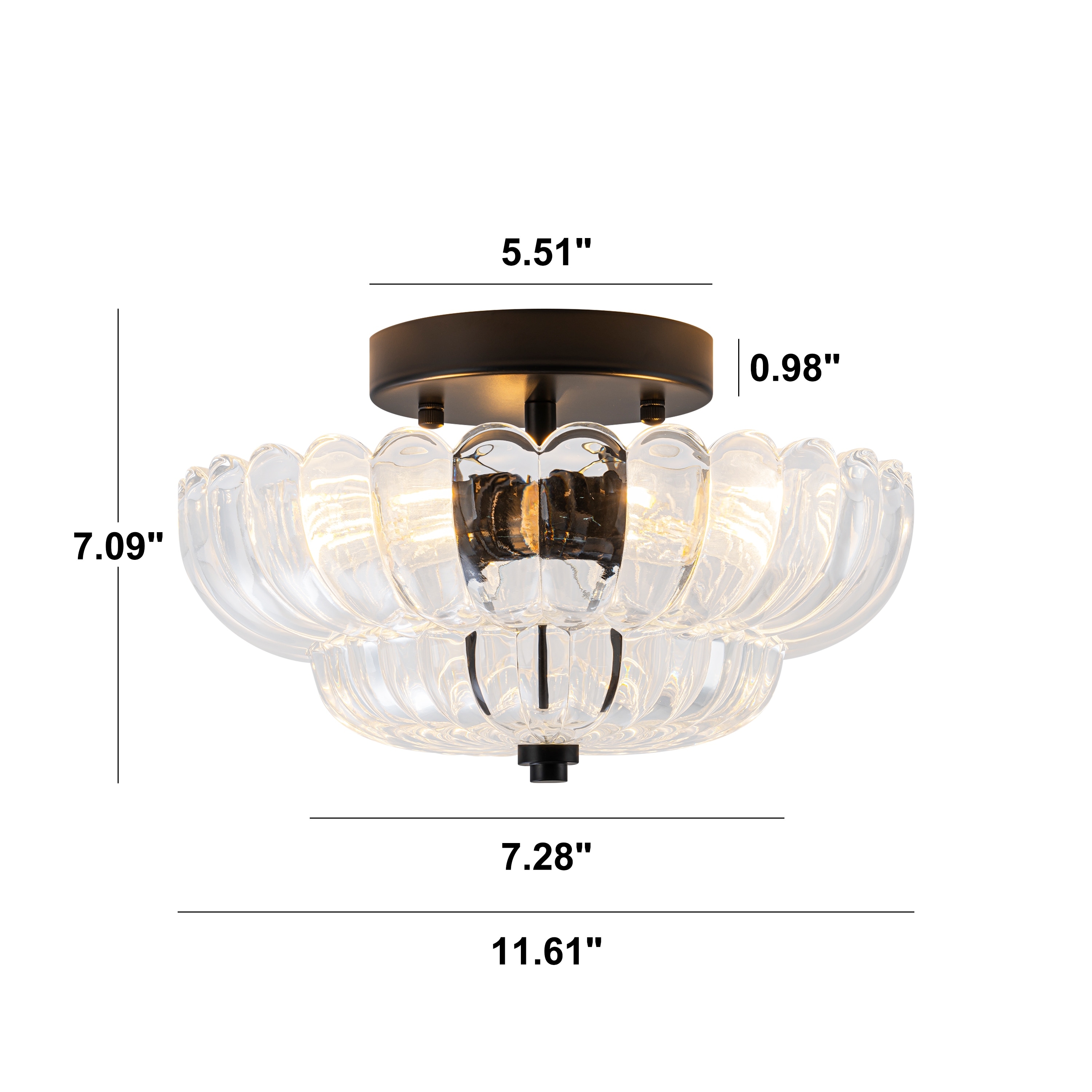 Starsky Modern 3-light Glass Semi Flush Mount Ceiling Light - On