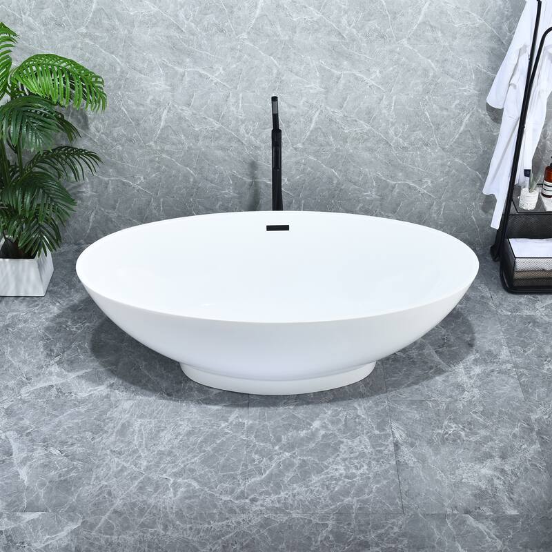 Altair Elbow 67" x 32" Flatbottom Freestanding Acrylic Soaking Bathtub in Glossy White