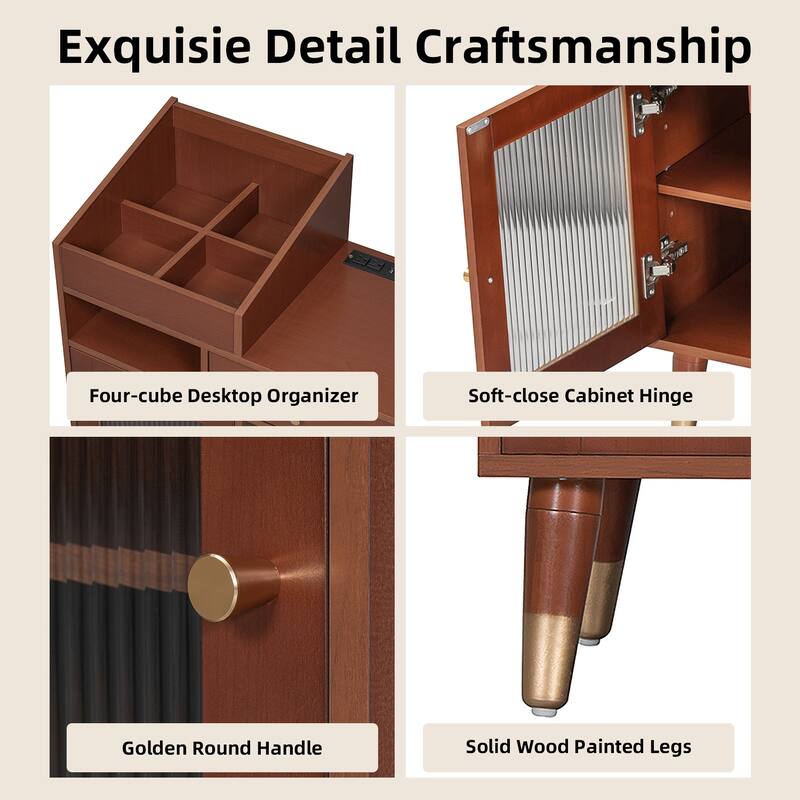 2-Piece Bedroom Set Includes Dressing Table & Upholstered Stool, Makeup Vanity Desk with Charging Station, Drawers & Cabinet