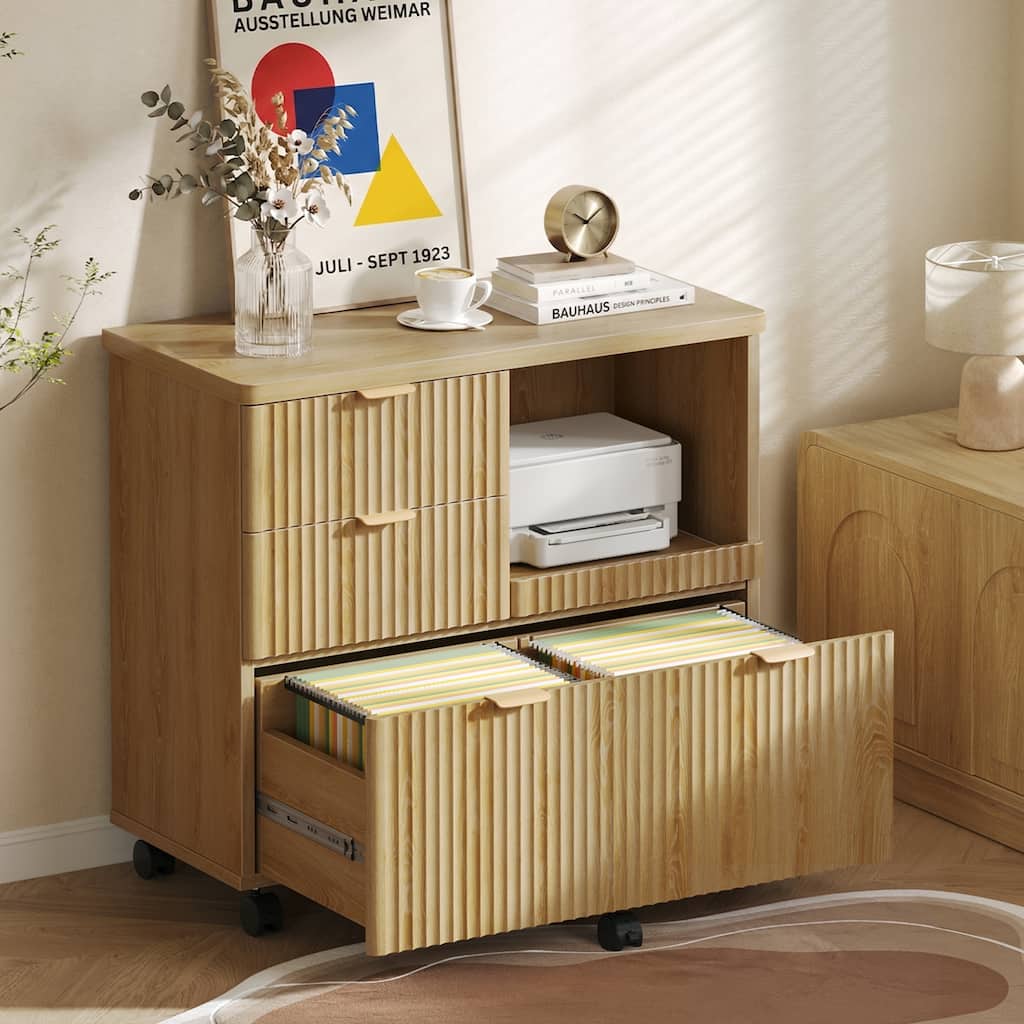 Bestier 31.5" Mobile File Cabinet with Printer Shelf, 3-Drawer Rolling Legal/A4 Letter Office Storage Cabinet on Casters