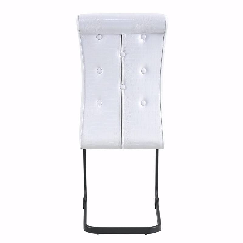 Set of 2 Retro Alligator Skin Upholstered Dining Chairs with Crystal Buckle Design & Faux Leather