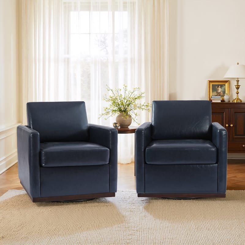 Modern Swivel Accent Arm Chair Set of 2 - Navy