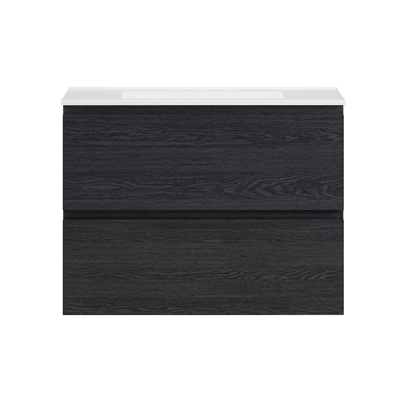 Liberte 30" Wall-Mounted Bathroom Vanity In Black Oak With 3-Hole Widespread Sink Top - 30
