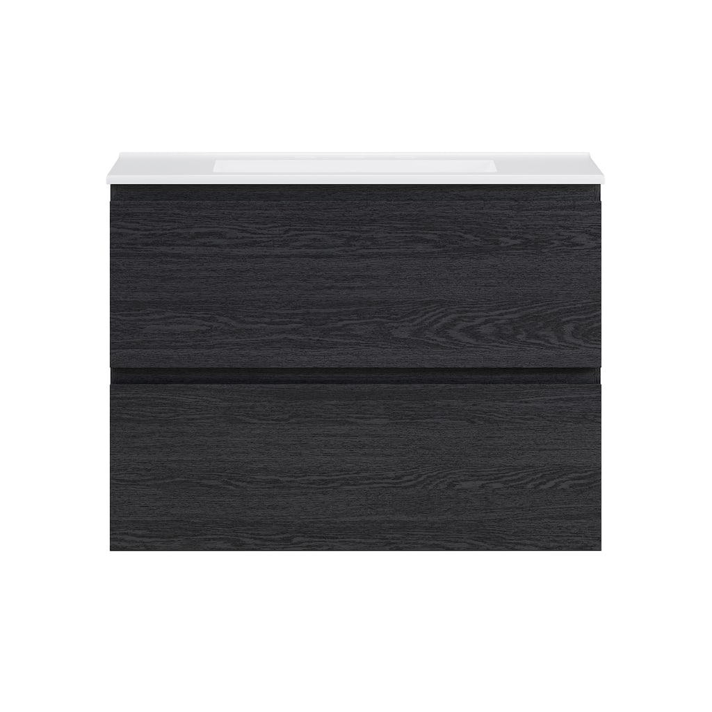 Liberte 30" Wall-Mounted Bathroom Vanity In Black Oak With 3-Hole Widespread Sink Top - 30