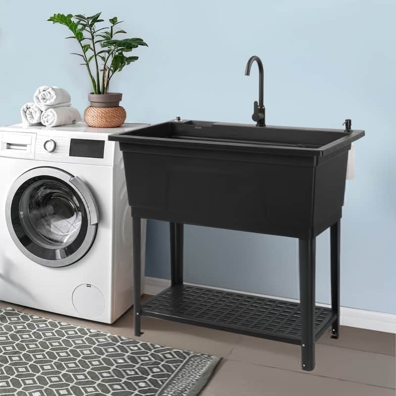 40 In.W Utility Sink Washing Room Sink Big Laundry Tub With Faucet - N/A