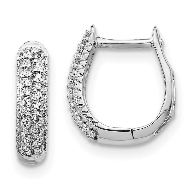 Curata 14k White Gold Polished Diamond Hinged Hoop Earrings - 12x10mm Wide 2mm Thick