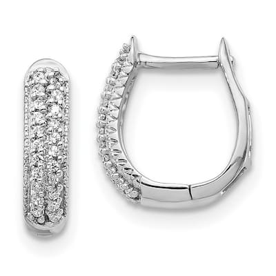 Curata 14k White Gold Polished Diamond Hinged Hoop Earrings - 12x10mm Wide 2mm Thick