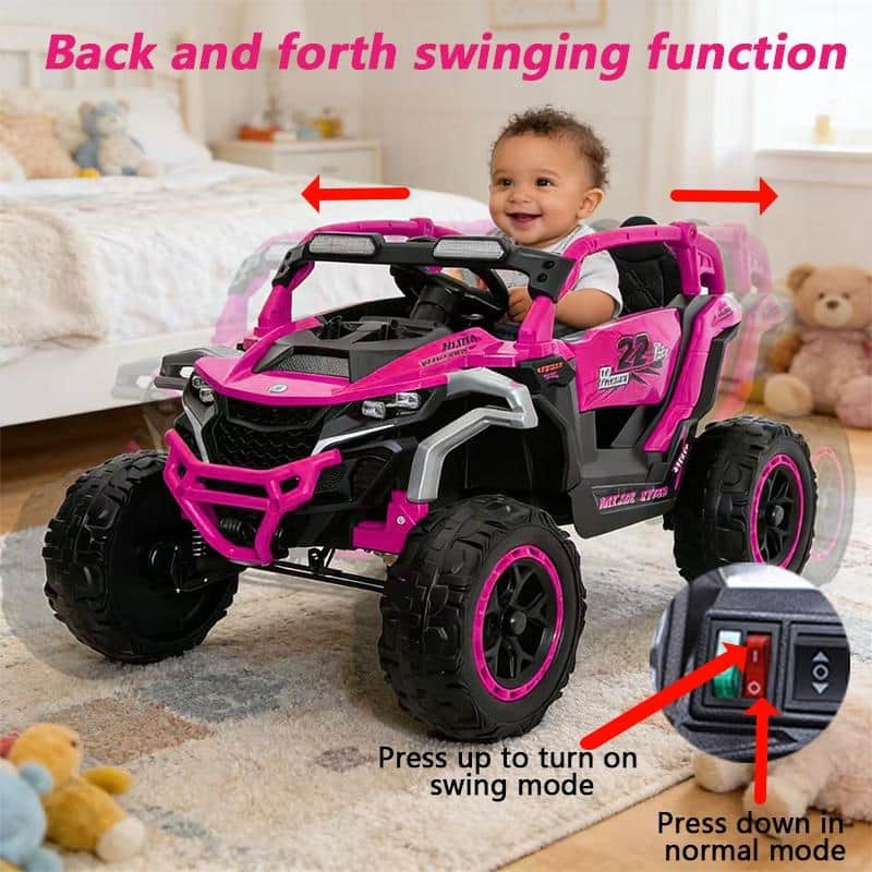 Magenta Kids Ride On Truck with Remote Control, Electric ATV Off-Road Toy Car with Openable Doors & Music