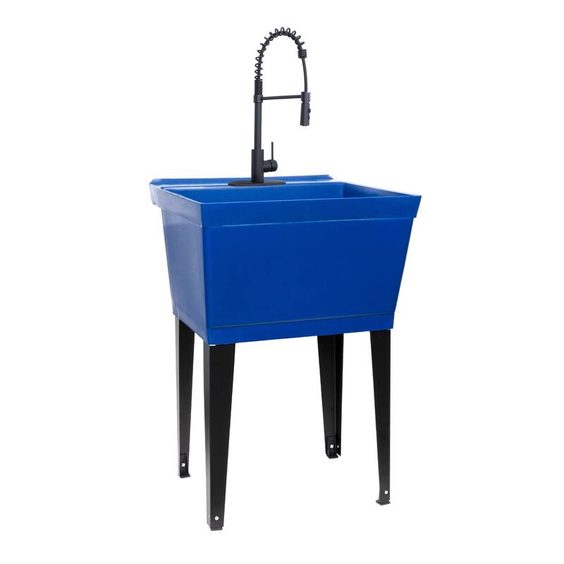 TEHILA Utility Sink Laundry Tub with Black High Arc Coil Faucet - Blue