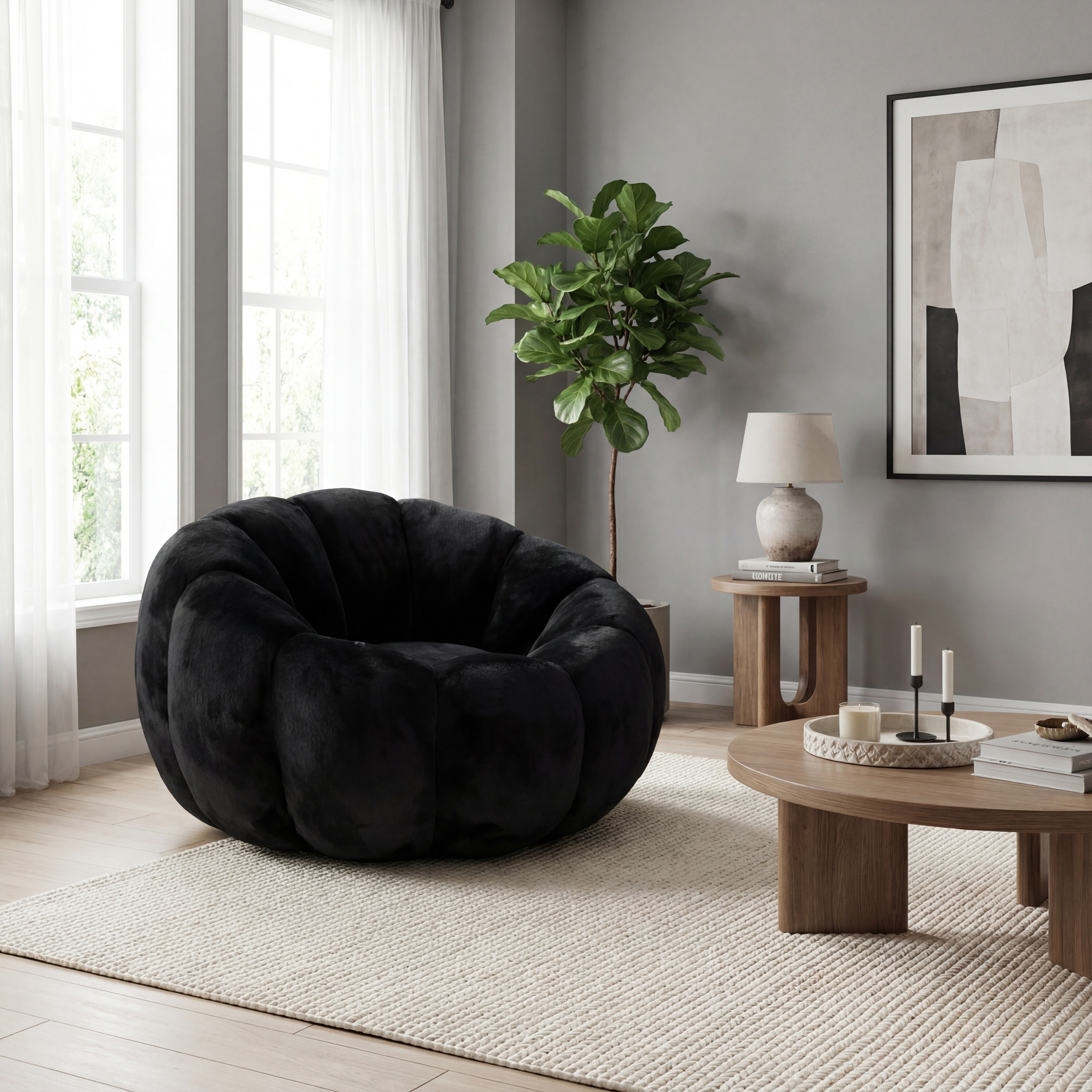 GDFStudio - Faux Fur Floral-Shaped Ultra-Soft Bean Bag Chair