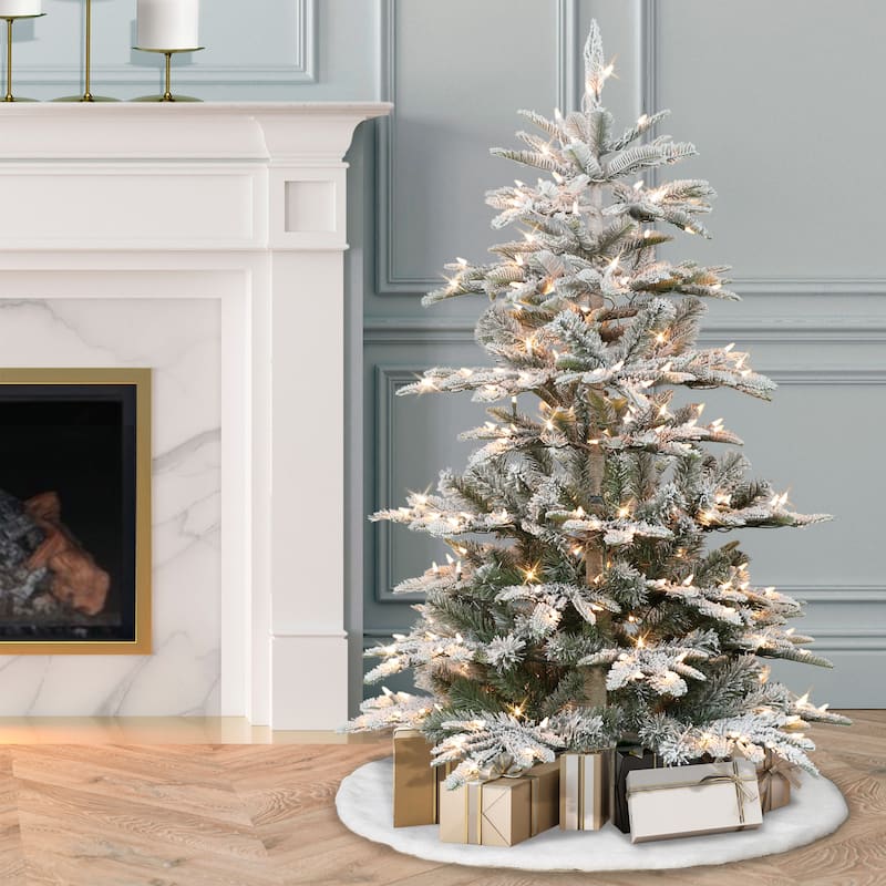 Puleo International 4.5 Pre-Lit Flocked Fir Artificial Tree - 4.5 Foot - Green