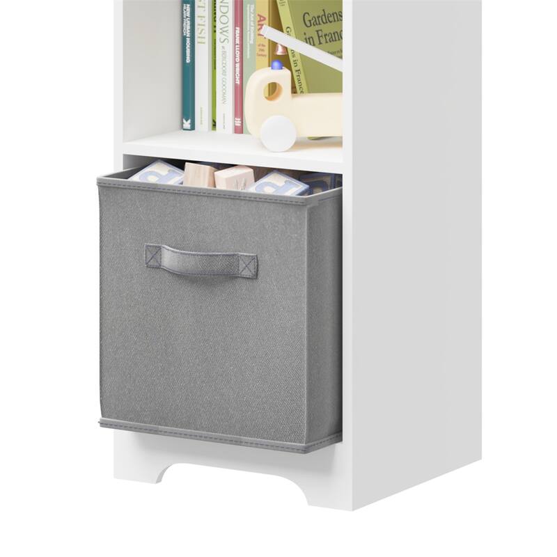 2-Tier Kids Bookcase with Storage and Collapsible Fabric Drawers