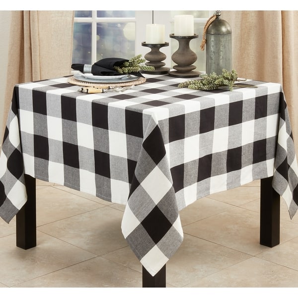 slide 2 of 18, Cotton Tablecloth With Buffalo Plaid Design 84"x84" - Black