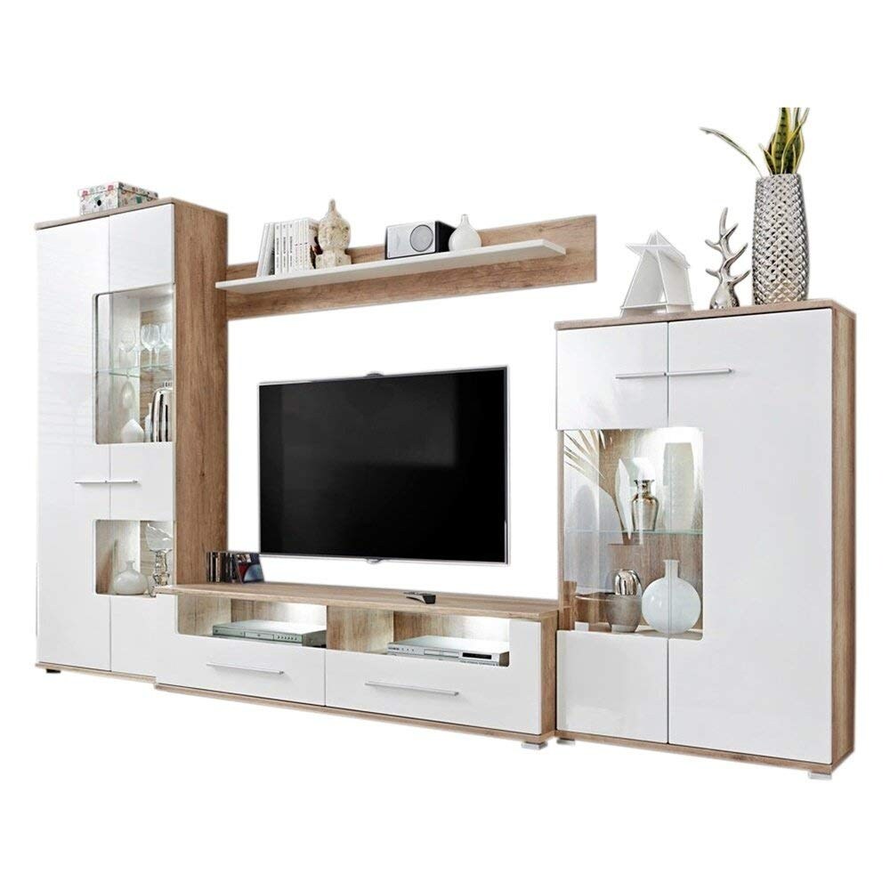 Caverly Modern Entertainment Center Tv Stand Wall Unit With Led Lights Oak And High Gloss White On Sale Overstock Caverly Modern Entertainment Center Tv Stand Wall Unit With Led Lights Oak And High Gloss White On Sale Overstock